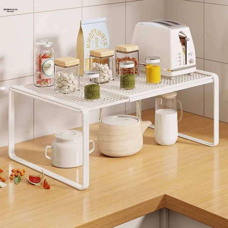 厨房桌面置物架台面分层收纳隔板架可伸缩橱柜内碗碟调味料放置架