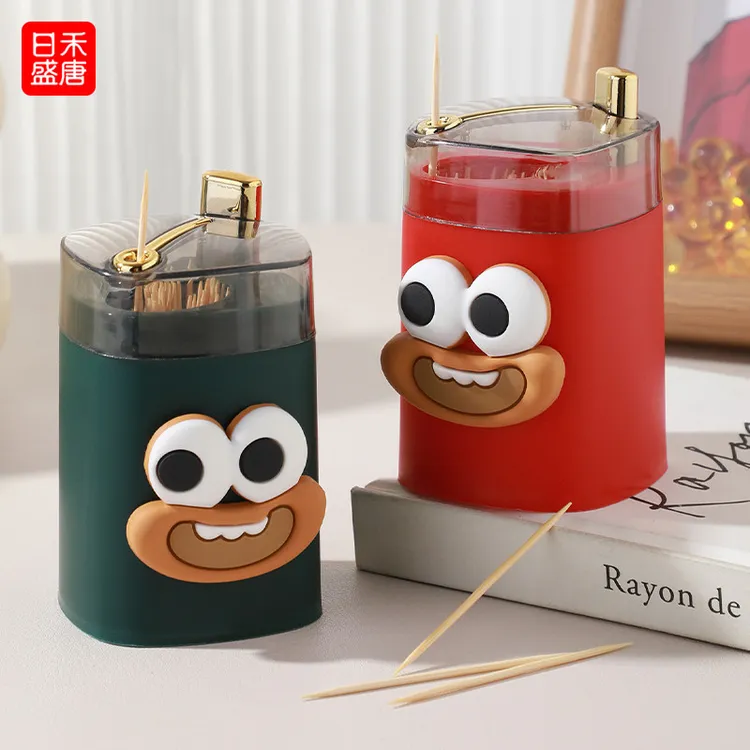 按压式饭店创意自动弹出牙签罐家用牙签桶网红牙签筒卡通牙签盒