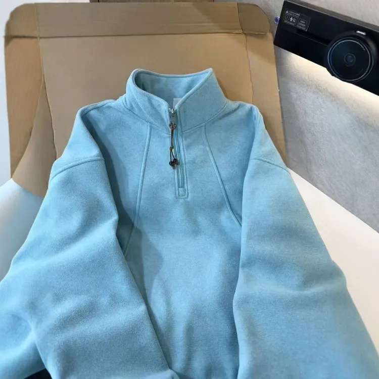 韩系蓝色加厚复合绒卫衣女2025秋冬季慵懒风宽松百搭套头上衣ins