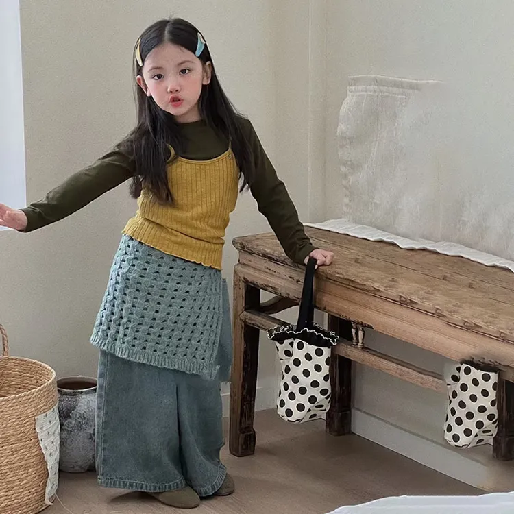 【安安家】女童秋季吊带打底叠穿上衣阔腿裤屁帘潮流四件套Z-CZ005