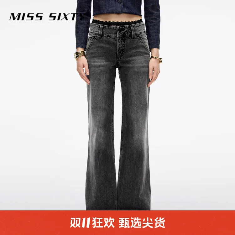 Miss Sixty2025新款牛仔裤女性感蕾丝拼接腰头复古显瘦喇叭裤