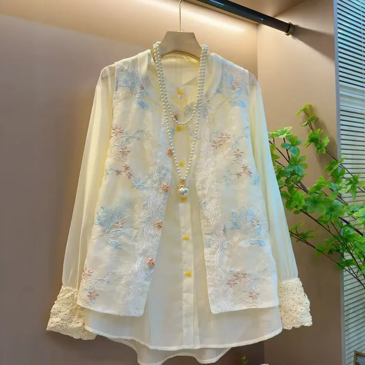 春夏新款气质国风时尚刺绣高级感百搭显瘦马甲两件套