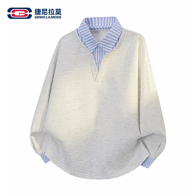 【敖瑞鹏代言】【赠小卡】捷尼拉莫衬衫领假两件休闲翻领卫衣男春秋款
