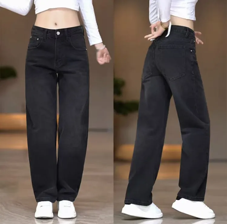 水洗黑色牛仔裤男款潮牌宽松阔腿休闲裤新款时尚百搭简约直筒长裤