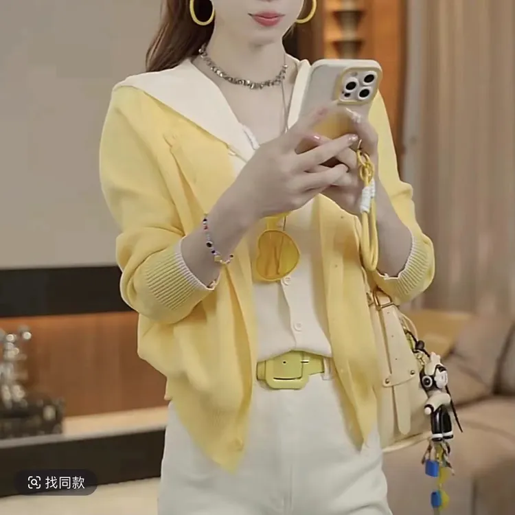 时髦撞色假两件毛衣连帽针织衫女冬季洋气休闲长袖设计感上衣外套