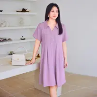 【通勤风衬衫裙】MsShe大码女装2025夏设计感宽松V领连衣裙A2507005