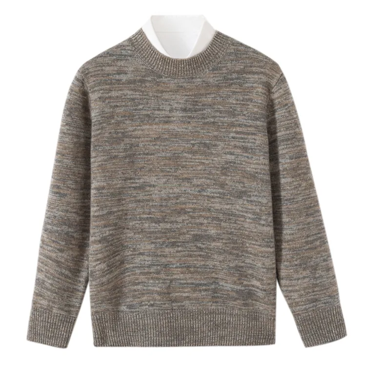 【花纱羊绒】康赛妮100%纯山羊绒男士不规则花纱条纹加厚保暖圆领