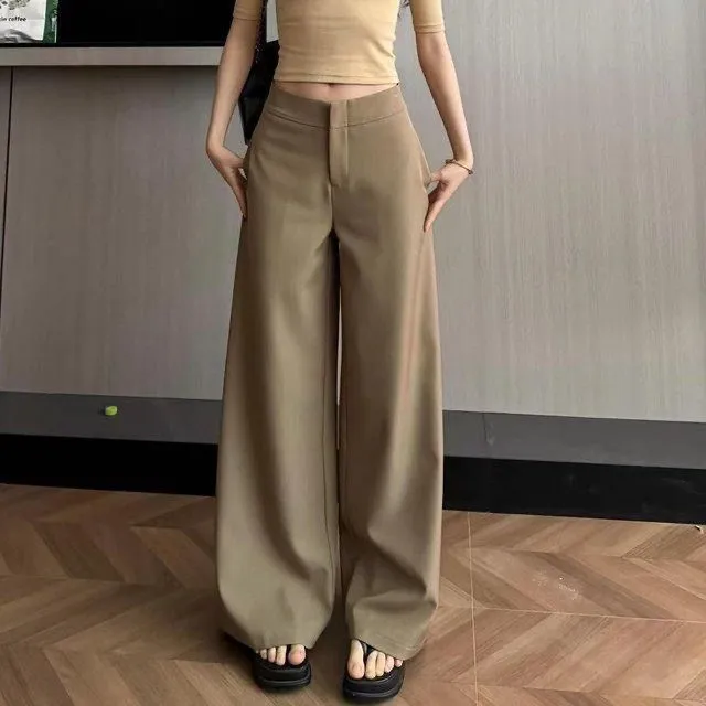 小个子弯刀休闲裤流光风西装裤女高腰宽松裤子女士拖地薄款黑裤子