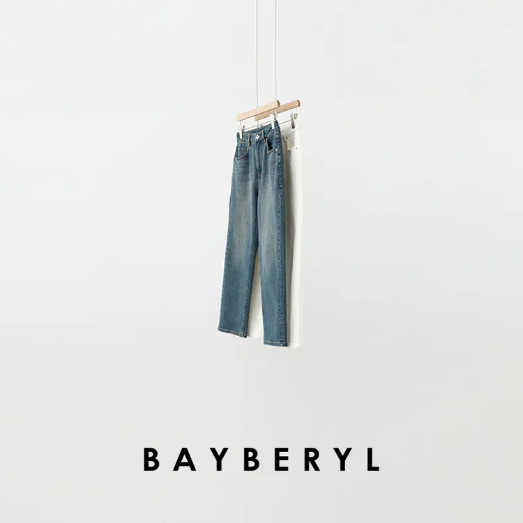 FF-BAYBERYL老贝怀旧石磨洗白蓝复古九分秋直筒牛仔裤9NZK5H0522-