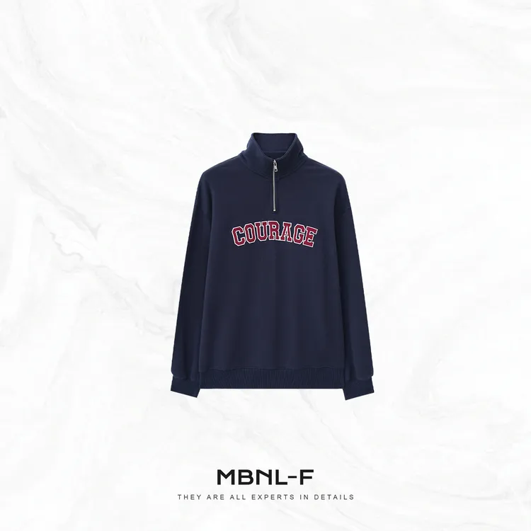 “藏青英式” 100%棉定染撞色字母半拉链中高领卫衣 秦磊TH-WY551
