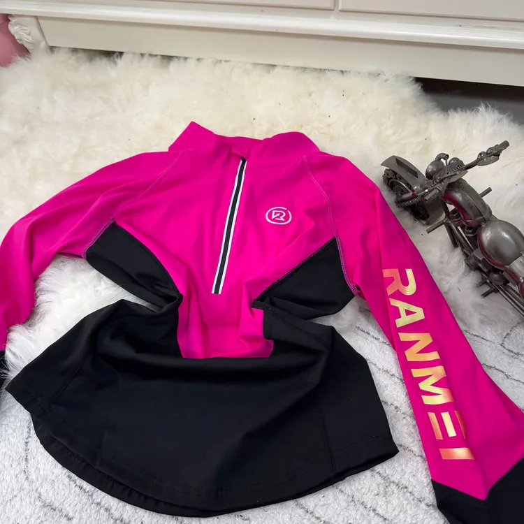 健身娇专属春秋时尚运动紧身上衣撞色半拉链长袖