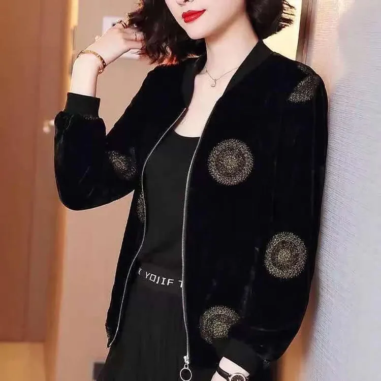 休闲金丝绒外套女春秋季女装新款衣服韩版宽松洋气棒球服长袖夹克