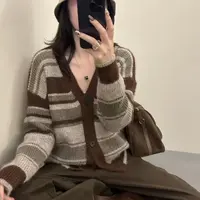 秋季新款开衫女条纹宽松韩版外套百搭针织毛衣外穿时尚洋气