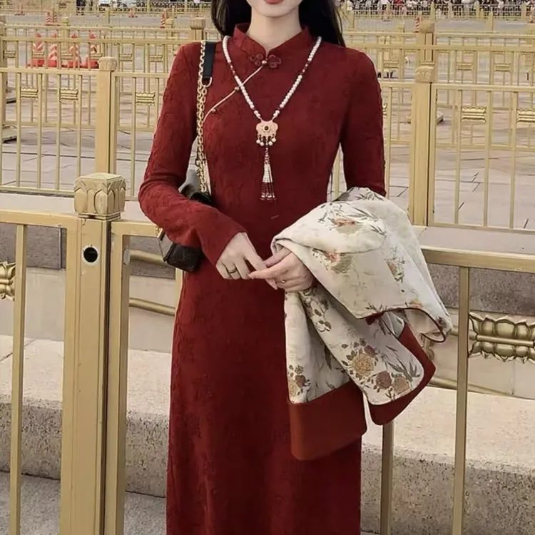 【山禾悦】300斤特大码胖mm显瘦遮肉秋冬款国风高腰改良旗袍