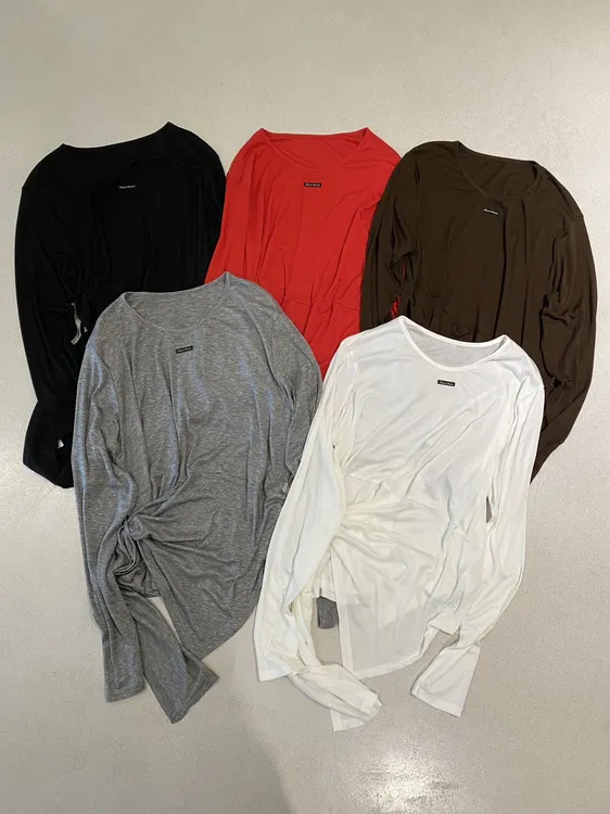 卡麦酱-3R3 飘带不规则显瘦天丝羊毛打底上衣 2189