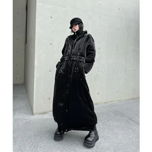 Blackgirl新款【极寒天气】显瘦保暖加厚两穿90白鸭绒加长款羽绒服