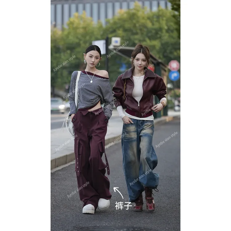 【AYOBE】小贤 10月11日10:00新品 美式复古腰头翻边潮酷工装阔腿裤