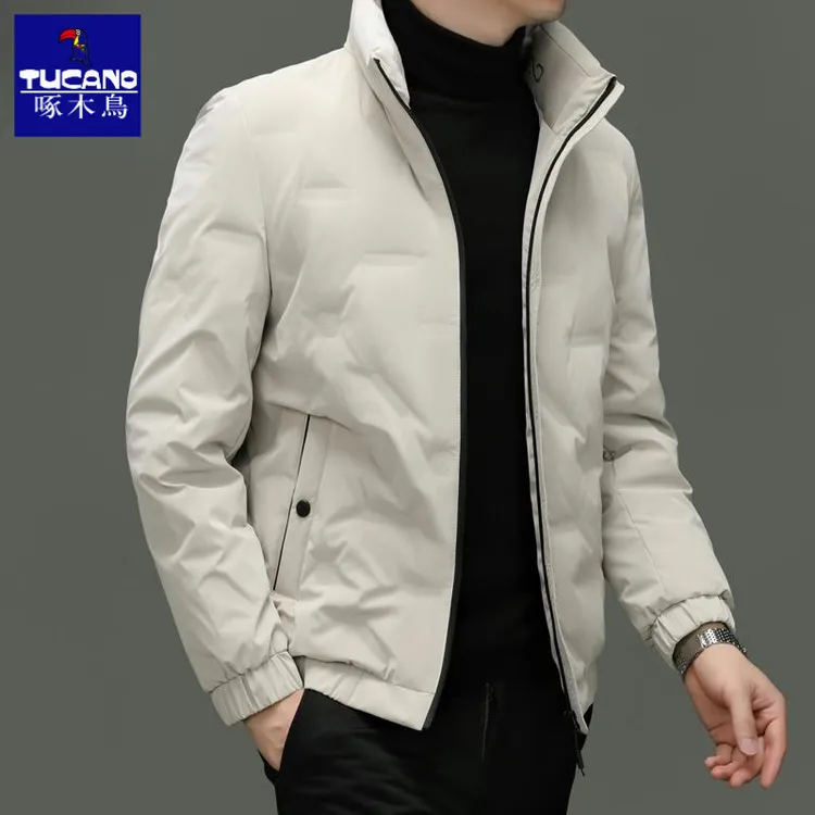啄木鸟轻薄羽绒服男士2025冬季新款高端休闲立领上衣保暖防寒外套
