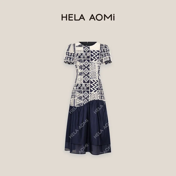 HELA AOMI“棉100% 风之诗”镂空显瘦长裙高级别致连衣裙CY5BC72467