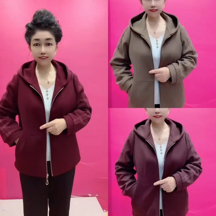 妈妈款连帽外套气质显瘦减龄中老年女士上衣
