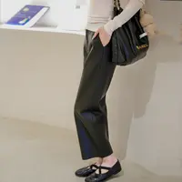 海宁真皮皮裤女高腰显瘦阔腿裤2025秋季新款时尚百搭绵羊皮九分裤