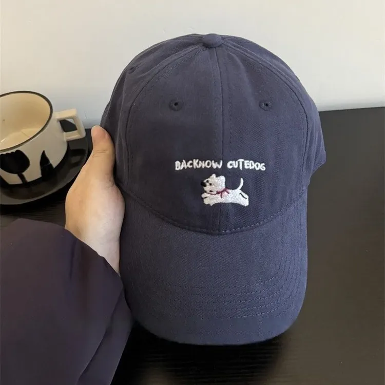 秋上新韩版小狗刺绣棒球帽可爱女新款大帽檐显脸小休闲鸭舌帽Q