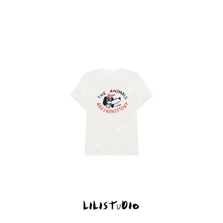 PCNY「潮流小狗」不理理夏季新款小众女装字母卡通印花休闲短袖t恤