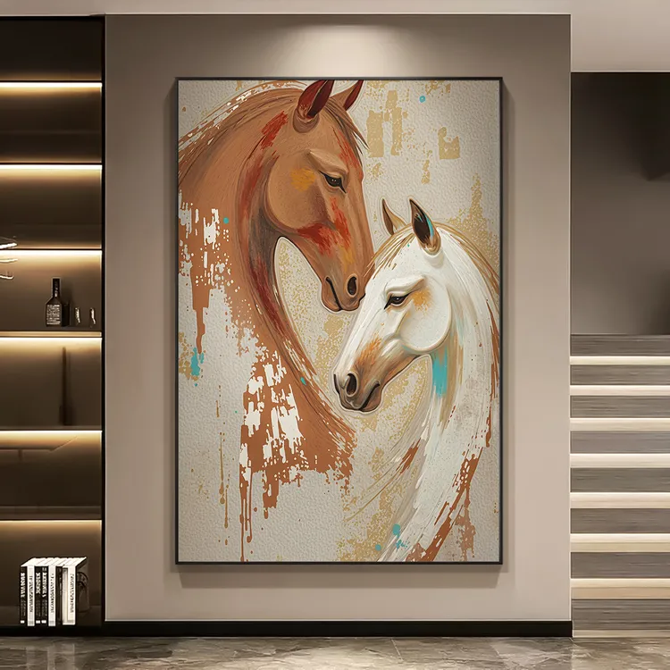 《长伴之骥》相依相守双马客厅背景墙挂画设计师款玄关走廊装饰画