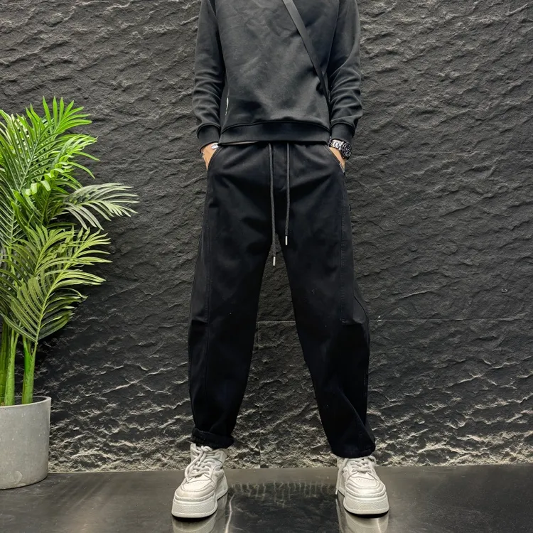 秋冬新款直筒型百搭长裤加绒美式极简风休闲裤大码潮流宽松弯刀裤