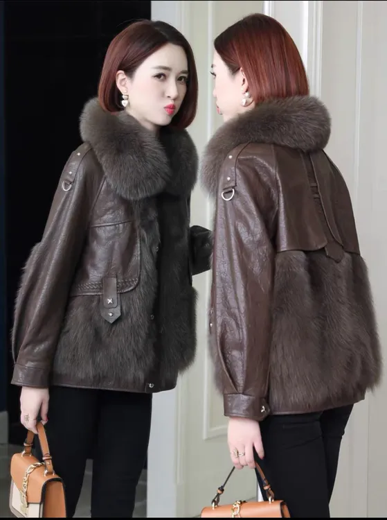 海宁皮毛一体女士外套高端大气保暖加厚洋气秋冬款时尚加绒140-68