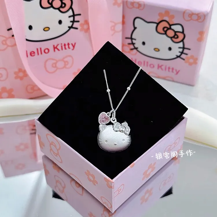 吊坠足银 999银坠kt猫吊坠女生项链爱心可爱编绳闺蜜同款少女心