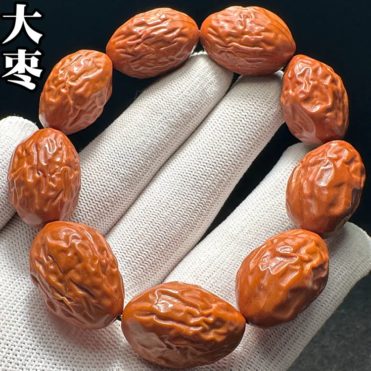 高端大枣橄榄核手串男款盘玩纯手工精雕红枣珠素串精品素核手持串