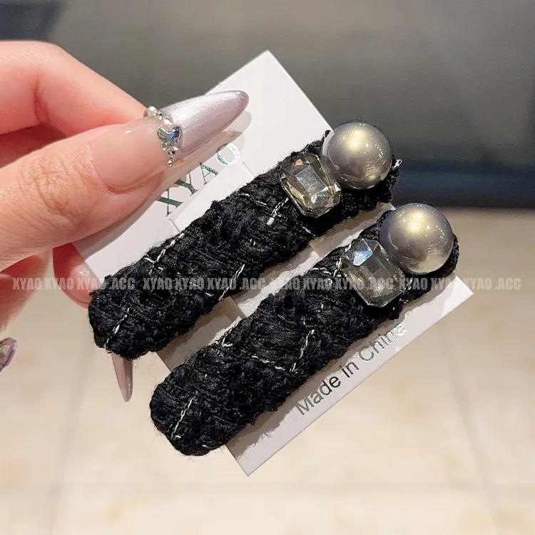 XYAO F333小香黑气质新款简约珠珠高级感刘海侧边夹碎发夹