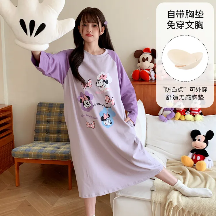  Disney/迪士尼春秋新款套头长袖带胸垫睡衣女简约休闲家居服0153