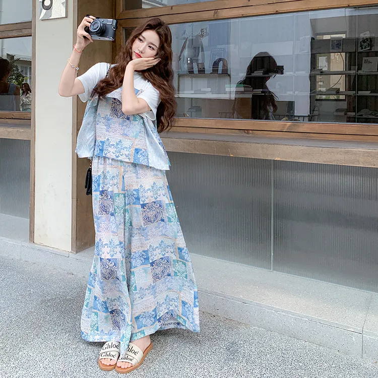 新款 设计感假两件拼接套装