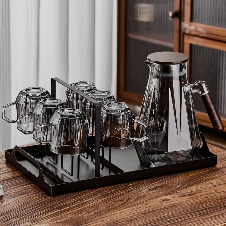 轻奢水杯家用客厅待客玻璃杯套装耐热带把喝水杯耐高温冷水壶凉水