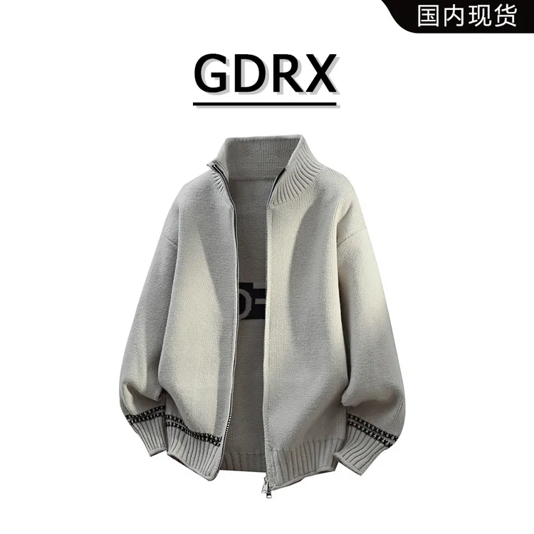 GDRX字母印花拉链开衫毛衣秋季新款宽松针织男装高级感轻奢外套