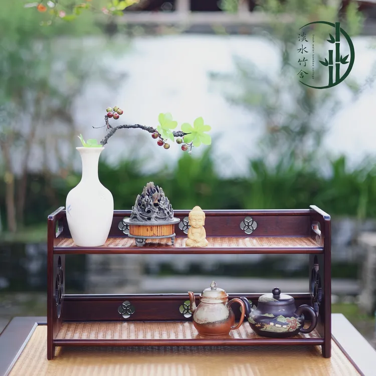 「清影」精品高山楠竹手工制作陶瓷壶杯文玩把件置物中式茶杯架茶具