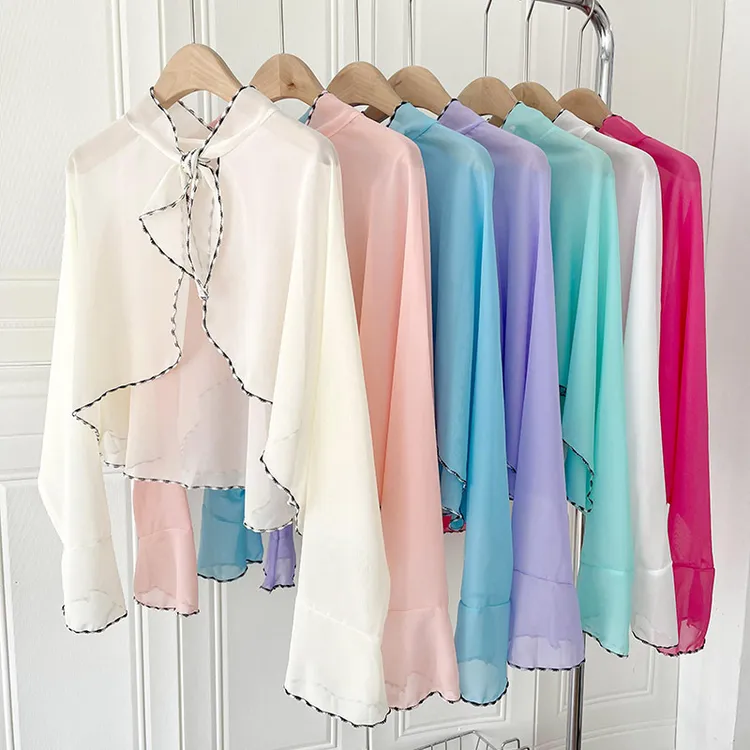 防晒披肩女夏季薄款开车骑行雪纺长袖防晒衣防紫外线遮阳沙滩斗篷