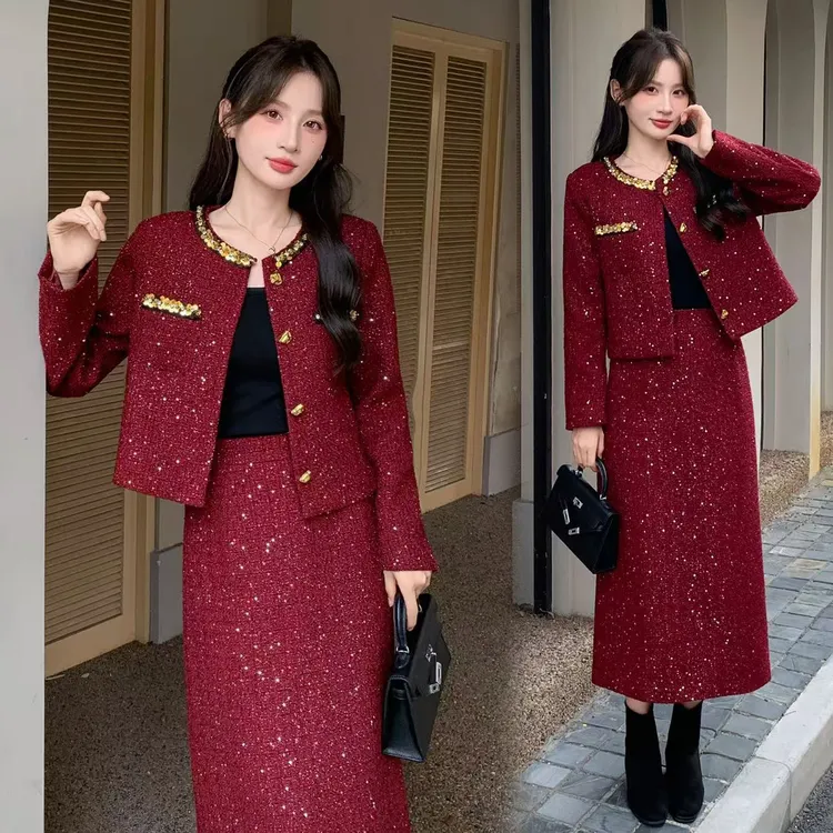 通勤风小香风千金风时尚两件套装2025秋冬女装法式洋气裙子气质女