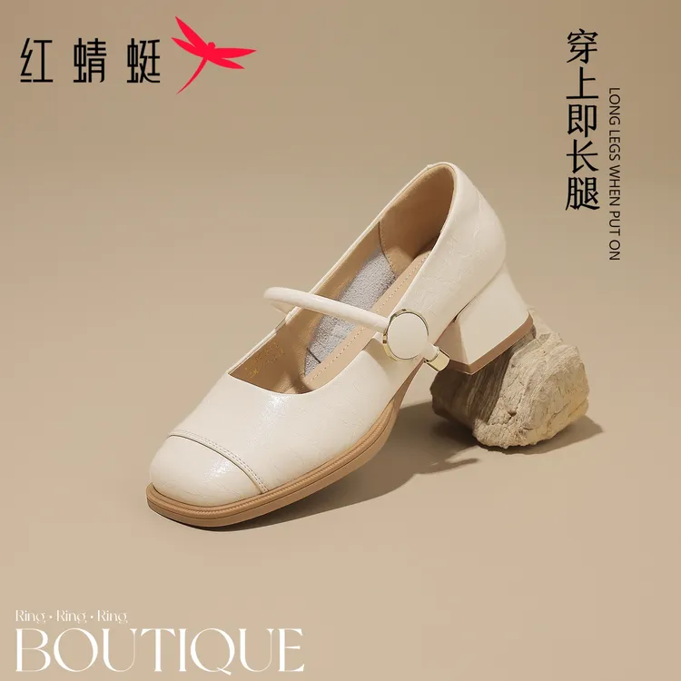 红蜻蜓小众设计玛丽珍女鞋2025秋季法式包头高跟凉鞋搭配裙子单鞋