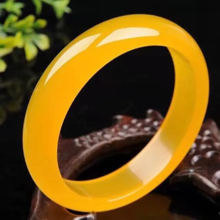 天然巴西黄玉髓玛瑙手镯玉镯子女款手饰珠宝首饰附证书基地包邮