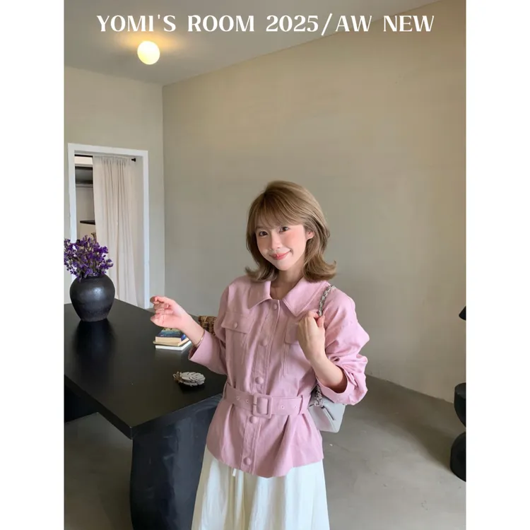 YOMI小个子【色彩哲学家】棉+苎麻粉色休闲衬衫秋季轻薄百搭休闲