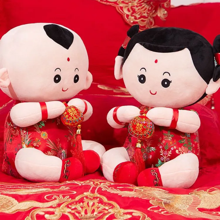 红色喜庆金童玉女压床娃娃结婚一对喜娃婚房情侣床头摆设婚床婚庆