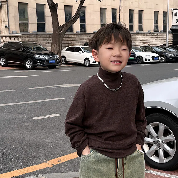 儿童男童秋冬打底高领纯色上衣德绒套头童装男童冬季半高领