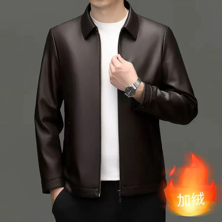 皮尔卡丹秋冬男士双12提前购好物高档商务休闲翻领男士皮夹克外套