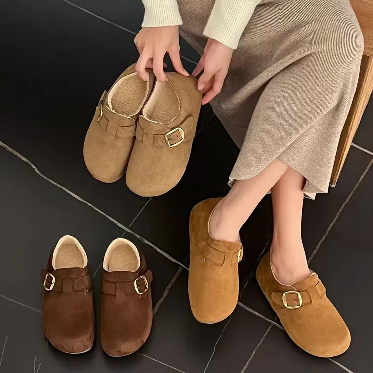 牛皮勃肯乐福鞋女秋冬时尚穿搭薄底文艺百搭单鞋D880