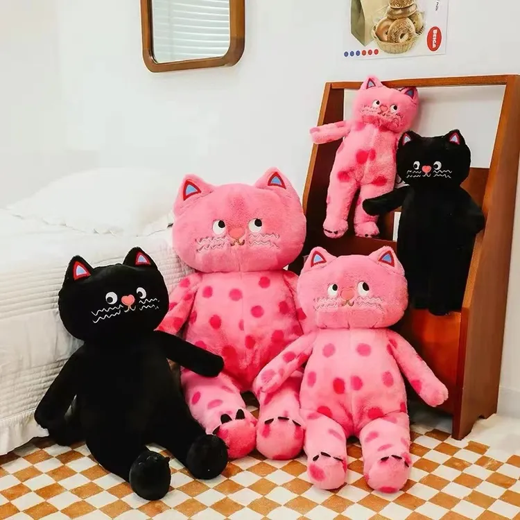 网红波点猫玩偶睡觉抱枕毛绒玩具猫咪公仔靠垫可爱娃娃生日礼物