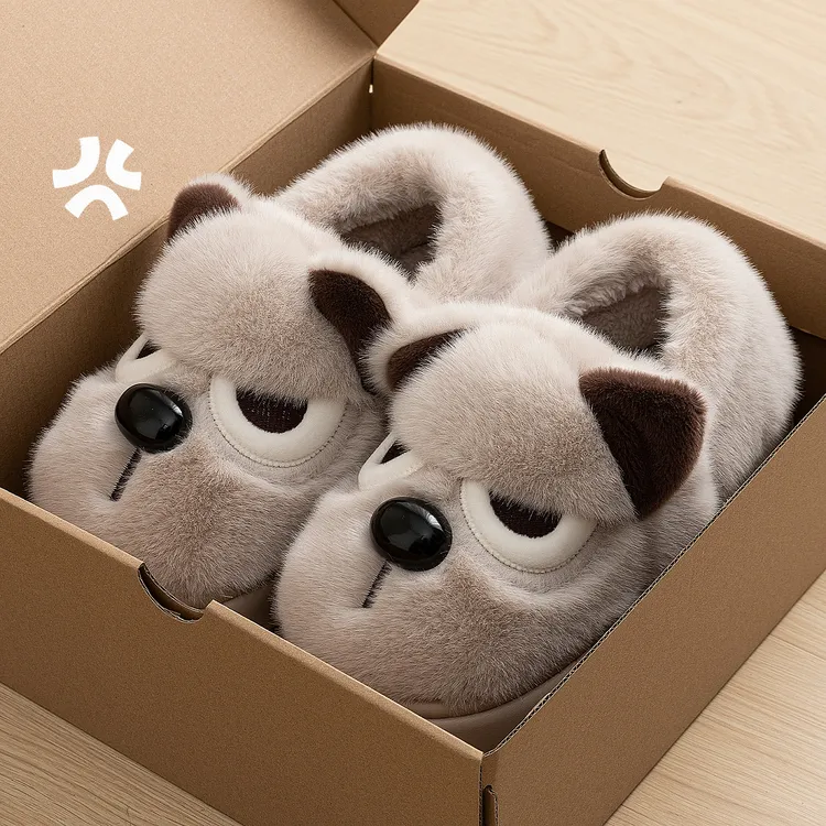 生气小狗包跟棉拖鞋女冬季情侣居家厚底防滑外穿保暖可爱毛绒棉鞋