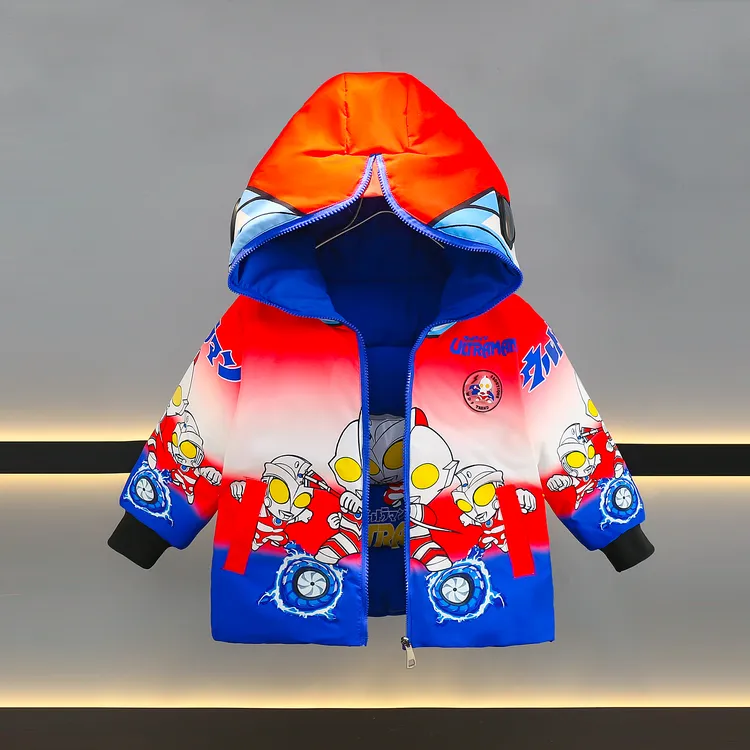 男童奥特曼两面穿宝宝冬季棉衣卡通新款中小儿童加厚连帽男孩棉袄